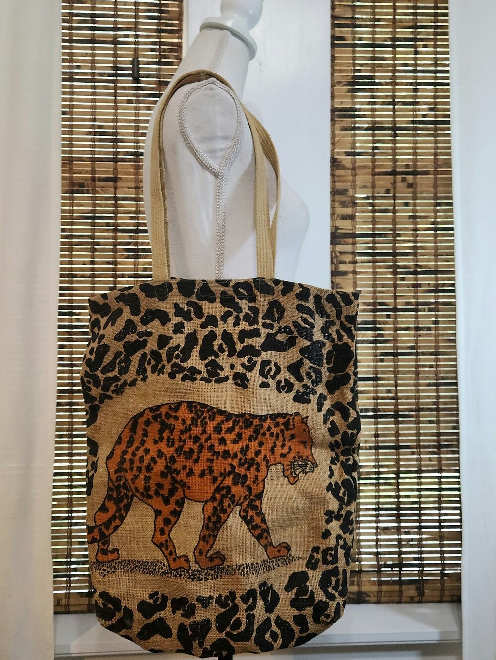 Eco-friendly Leopard Print Burlap Tote Bag.